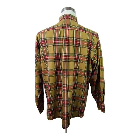 Viyella Wool Cotton Blend Tan Green Red Plaid Long Sleeve Button Down Shirt XL - Picture 3 of 4